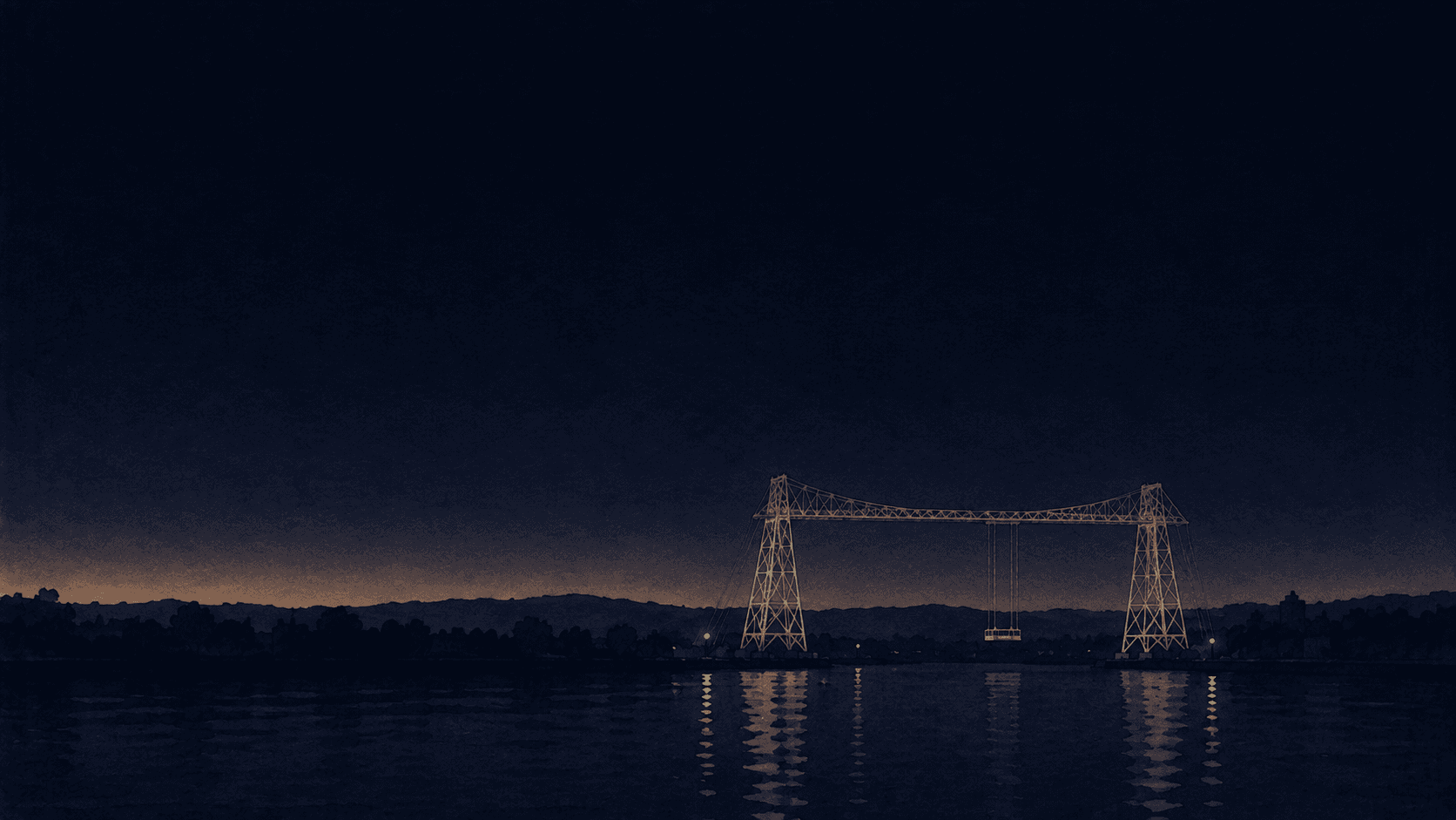 A painting of Newport at dusk